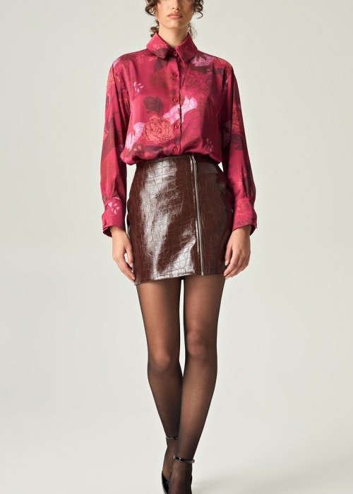 Eveleya Cocoa Croco Leather Mini Skirt